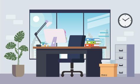 Office Vector Illustration, Ceo Office Design, Office Illustration, 2d Background, Office Cartoon, Office With A View, Banks Office, Ceo Office, House Cartoon