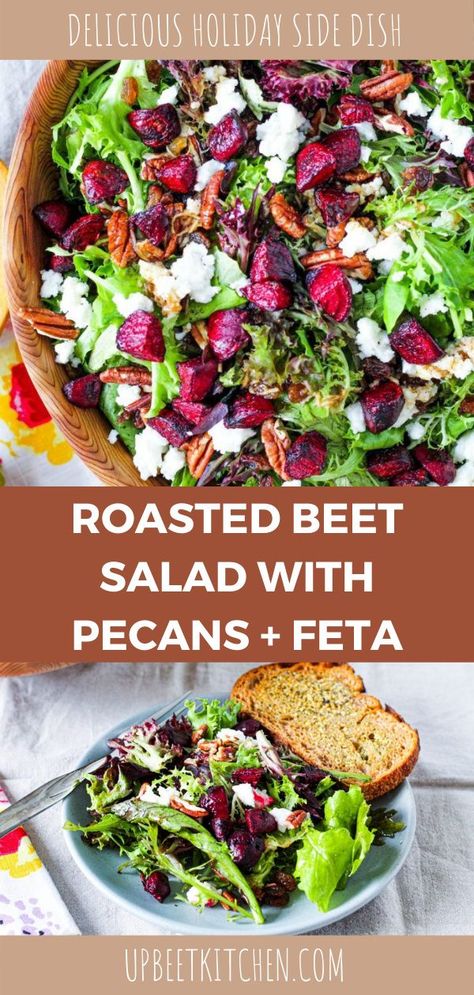 Here is a lovely salad with roasted beets, pecans, feta, cranberries, and balsamic vinaigrette on mixed greens or kale- your choice! A fabulous side dish for fall and winter. Best Beet Salad, Salad With Pecans, Beet Salad With Feta, Beet Salad Recipe, Mixed Green Salad, Beet Salad Recipes, Roasted Beet Salad, Balsamic Vinaigrette Dressing, Green Salad Recipes