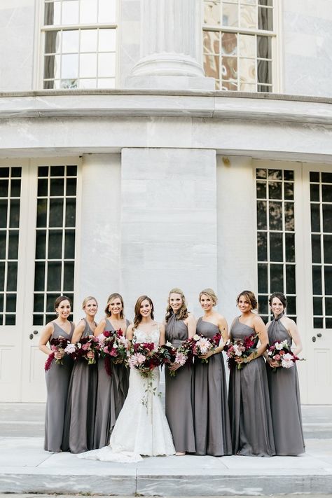 floor length bridesmaid dresses in grey Gray And Greenery Wedding, Pewter Dress Bridesmaid, Bridesmaid Silver Dresses, Grey Bridesmaid Dresses With Groomsmen, Steel Grey Bridesmaid Dresses, Pewter Bridesmaid Dresses, Steel Grey Bridesmaid Dress, Gray Bridesmaid Dresses, Pewter Dress