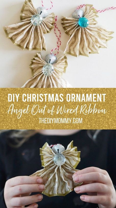 How to Make A Christmas Angel Ornament out of Wired Ribbon (A Kid’s Craft) Wired Ribbon Angels Diy, No Sew Angel Ornament, How To Make Christmas Angels, How To Make Angel Ornaments, Ribbon Angels Diy, Xmas Angels To Make, Diy Angel Ornaments How To Make, Ribbon Angel Ornaments Diy, Angel Ornaments Diy Easy