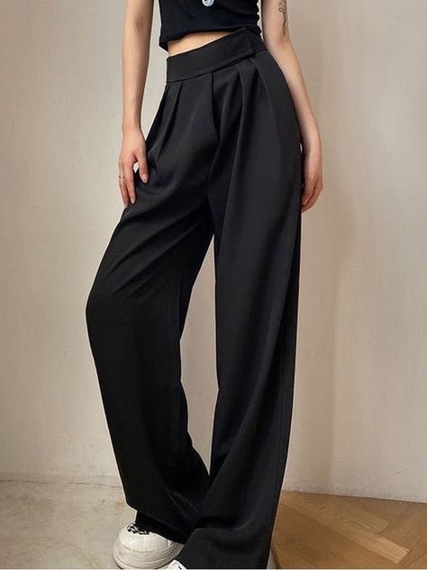 Casual Black Trousers, Black Trousers Casual, Office Elegant, Style Wide Leg Pants, Leg Women, Black Pants Casual, Pants Vintage, Classic Suit, Elegant Casual