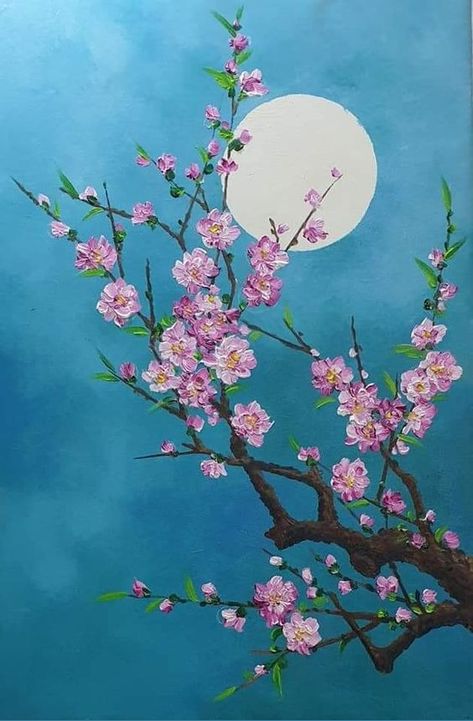 Amazing Painting Ideas, Painting Ideas Beautiful, Art Painting Easy, Cherry Blossom Painting Acrylic, Art Ideas For Beginners, Sakura Painting, Painting Hacks, Beginners Art, Satisfying Art