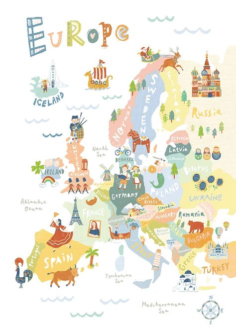 World Map | Maps Art Prints For Kids, British Isles Map, Maps Aesthetic, South America Map, Map Printable, Asia Map, North America Map, Maps For Kids, World Map Art