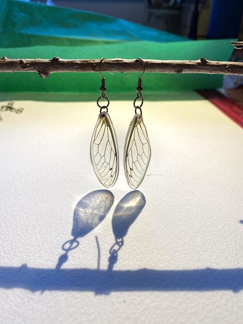 Cicada Wing Earrings, Cicada Wing Jewelry, Indie Aesthetic Style, Cicada Jewelry, Cicada Earrings, Mom Crafts, Light Fairy, Fairy Earrings, Insect Wings