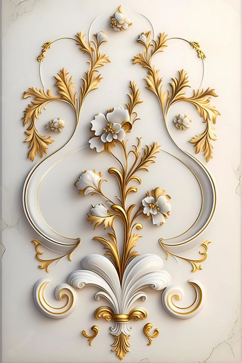 Premium Photo | A wall with gold and white floral designs. White And Gold Wallpaper, Rococo Interior, Gold Wallpaper Phone, Gold Phone, Beautiful Lettering, White Floral Design, Art Decor Diy, Decorative Mouldings, Gold Aesthetic