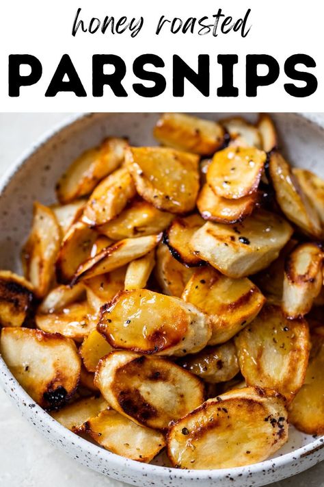 The best healthy side dish for the holidays, sweet and savory Honey Roasted Parsnips are simple to prepare and cook perfectly in the oven in just 40 minutes! Parsnips Recipe, Honey Roasted Parsnips, Parsnip Recipes, Vegetarian Recipes For Beginners, Roasted Parsnips, Healthy Side Dish, Delicious Gluten Free Recipes, Vegetable Side, Healthy Side