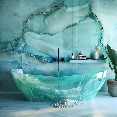 Check out this stunning aquamarine crystal bathtub!
Brings the natural beauty and luxury to any bathroom, plus it offers amazing benefits.
The unique translucency of aquamarine make this bathtub a mesmerizing centerpiece. Pair it with sleek fixtures and minimalistic decor to let the crystal’s beauty shine.
What do you think of this bath? Would you like to have it in your home if it wasn’t AI design? 🛁💎 Geode Bathtub, Coastal Bathtub, Gemstone Bathroom, Expression Aesthetic, Crystal Bathtub, Hack My Home, Clean Mind, Bathroom Stone, Quartz Bathroom