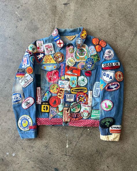 Ametora | 1980s Rustler Boxy Denim Jacket adorned with dozens of patches from the 60s-80s. Now live on the site with 120 new vintage arrivals. Link… | Instagram Denim Patch Jacket, 80s Denim Jacket, Boxy Denim Jacket, Denim Jacket With Patches, Reworked Denim Jacket, Pins On Denim Jacket, Patch Denim Jacket, Jean Jacket Diy, Jacket With Patches