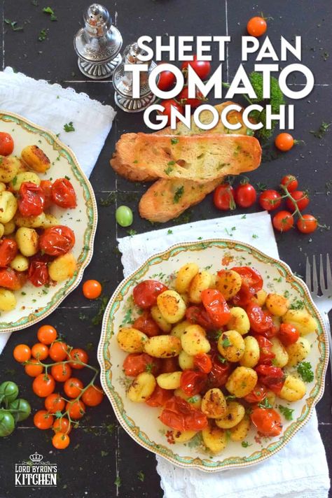 This 30-minute dinner, prepared with fresh tomatoes, is delicious any time of the year not just during tomato growing season. Sheet Pan Tomato Gnocchi is a toss-and-bake type of recipe that requires no supervision at all. If you're hungry and in a hurry, this should be your go-to meal every single time! #gnocchi #tomatoes #sheetpan #dinner #vegetarian Pizza Combinations, Tomato Gnocchi, Tomato Growing, Dinner Vegetarian, Homemade Flatbread, Baked Gnocchi, Homemade Pizza Dough, Pasta Sauces, Gnocchi Recipes