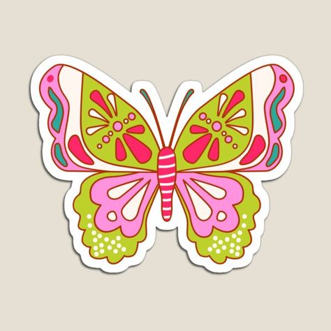 Retro Butterfly, Butterfly Magnet, Green Retro, Green Butterfly, Butterfly Design, Top Artists, Science Poster, Colorful Prints, Pink And Green