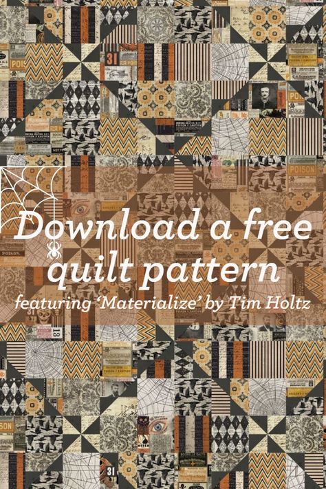 'Illusions' Quilt Pattern | Quilt patterns, Tim holtz fabric, Quilts Tim Holts Quilts, Tim Holtz Quilts Patterns, Tim Holtz Fabric Quilts, Autumn Quilts Ideas, Tim Holtz Quilts, Spooky Quilt, Interesting Quilts, Sophisticated Halloween, Happy Quilts