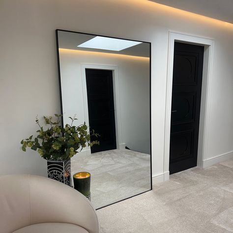 Brand Story Home Mirror Ideas, Multiple Mirror Wall, Big Bedroom Mirror, Whole Wall Mirror, Big Square Mirror, Large Mirror In Bedroom, Mirror Glass Design, Long Mirrors, Mirror Black Frame