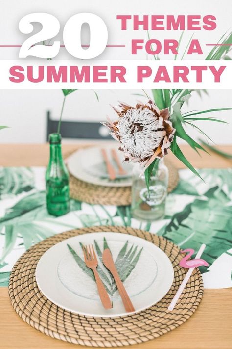 Choosing a party theme is one of the easiest ways you can make your party more memorable. Keep reading this guide to discover 20 amazing summer party themes that are guaranteed to be a success. Tropical Party Ideas For Adults, Summer Picnic Theme Party, May Theme Party Ideas, Monthly Party Themes, Summer Event Themes, August Themed Parties, Ladies Theme Party Ideas, Summer Work Party Ideas, Themed Summer Parties