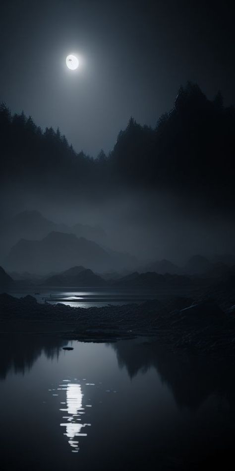 Forest Lake Aesthetic Dark, Dark Calm Aesthetic Wallpaper, Black Lake Aesthetic, Water Dark Aesthetic, Dark Lake Aesthetic, Dark Water Wallpaper, Dark Landscape Wallpaper, Dark Landscape Art, Background For Book Cover