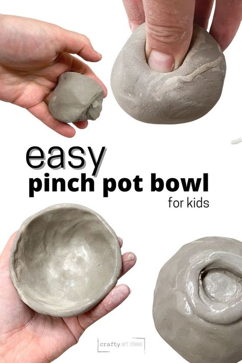 hand making different pinch pots Pinched Clay Pots, Thumb Pots Clay, Polymer Clay Pinch Pots, Pinch Pot Technique, Easy Clay Bowls, Hand Clay Projects, Preschool Air Dry Clay Projects, Diy Pinch Pots, Small Pottery Bowls