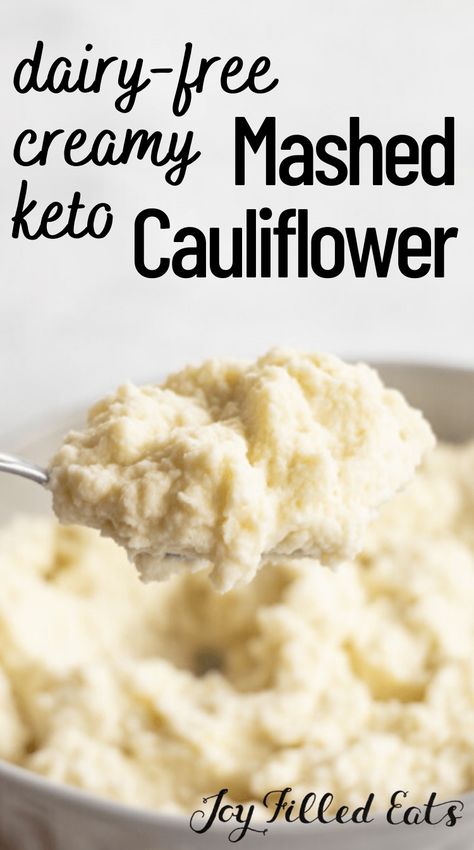 Vegan Mashed Cauliflower, Keto Mashed Cauliflower, Dairy Free Keto Recipes, Mashed Cauliflower Recipe, Cauliflower Mashed, Keto Dairy, Side Dish For Dinner, Dairy Free Recipes Dinner, Dairy Free Keto