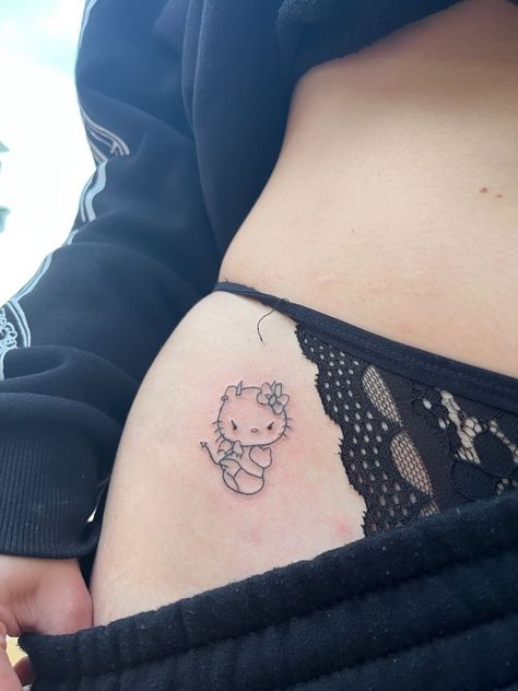 Hello Kitty Kuromi Tattoo, Hello Kitty Small Tattoo, Hello Kitty Tattoo Matching, Hello Kitty And Kuromi Tattoo, Matching Sanrio Tattoos, Hello Kitty Matching Tattoos, Matching Hello Kitty Tattoos, Small Hello Kitty Tattoo, Hello Kitty Tattoo Design