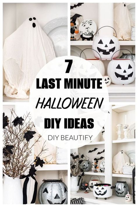 Quick Halloween Decor, White Pumpkin Halloween Decor, White And Black Halloween Decor, Simple Halloween Home Decor, Kitchen Halloween Decorations, Kitchen Halloween Decor Ideas, Black And White Pumpkin Decor, Last Minute Halloween Decorations, White Halloween Decorations