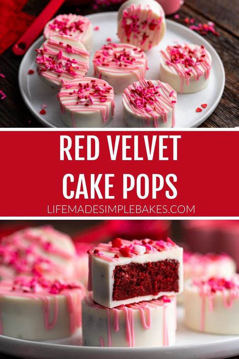 Classic red velvet cake coated in a decadent outer shell creates the perfect Red Velvet Cake Pops for any holiday or event! Cake Pops, Pie, Red Velvet Rice Krispie Treats, Red Celvet Cake, Cake Pop Designs Birthday, Honeybee Cookies, Cake Pucks Recipe, Red Velvet Balls, Puck Creations