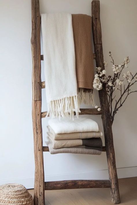 "Create a unique and functional display with a DIY Rustic Wooden Ladder! 🛠️🪜 Ideal for showcasing blankets, towels, or decor in a rustic, charming way. 🌿✨ #DIYHome #RusticDecor #LadderIdeas" Wooden Ladders Ideas Decor, Wooden Ladder Ideas, Blanket Ladder Ideas, Rustic Blanket Ladder, Wooden Blanket Ladder, Ladder Display, Quilt Ladder, Rustic Blankets, Crafty Decor