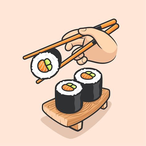 Food Drawing Sushi, Sushi Vector Illustrations, Drawing Of Sushi, Sushi Drawing Aesthetic, Sushi Cute Drawing, How To Draw Sushi, Sushi Art Drawing, Sushi Drawing Easy, Cute Sushi Drawing