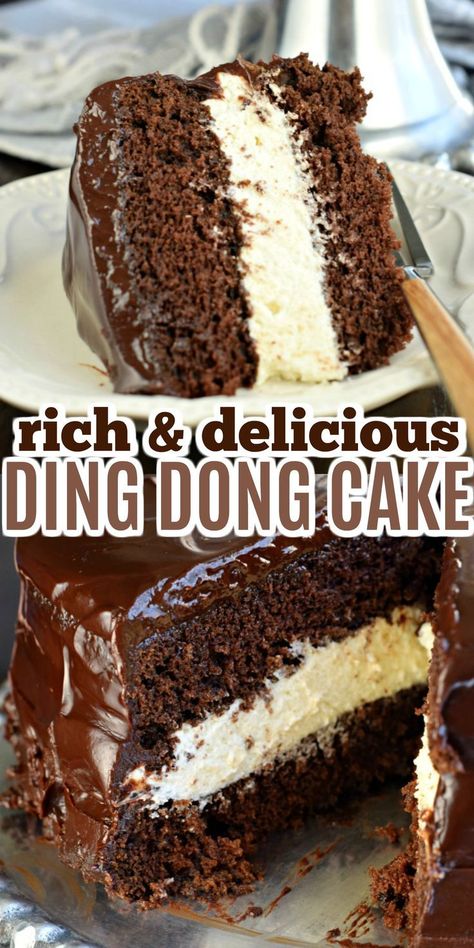 Ding Dong Cake Recipe, Ding Dong Cake, Torte Cupcake, Decadent Chocolate Cake, Cake Fillings, Ding Dong, Pie Cake, Cake Mix Recipes, Decadent Chocolate