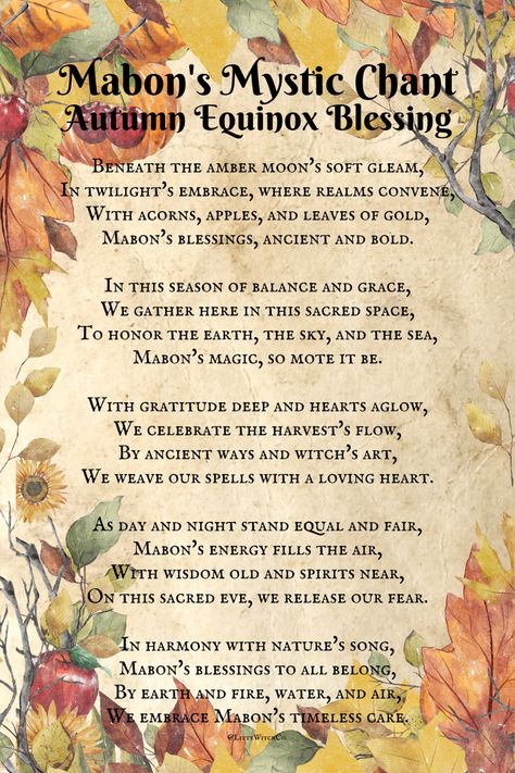 Invoke the ancient magic of Mabon and embrace the balance of the season. Perfect for your Book of Shadows or framing as autumn decor. 🕯️🌕 Download now and infuse your space with the blessings of Mabon. 🌙✨ Mabon Blessings Beautiful, Autumn Equinox Blessing, Mabon Spells, Mabon Altar Ideas, Mabon Magic, Mabon Blessing, Mabon Ideas, Mabon Art, Mabon Aesthetic