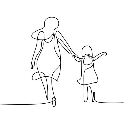 Mother Daughter Tattoos, Mother And Daughter Drawing, Mom Drawing, Single Line Tattoo, Siluete Umane, Mother Tattoos, Single Line Drawing, Minimalist Drawing, 카드 디자인