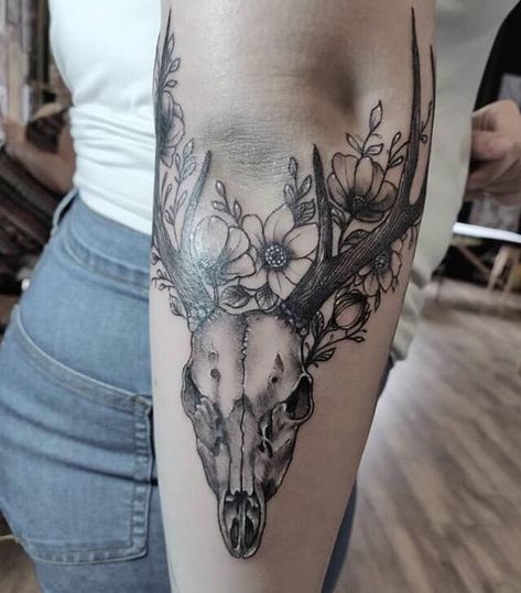 Antler Tattoos, Antler Tattoo, Deer Skull Tattoos, Bull Skull Tattoos, Skull Tattoo Flowers, Cowboy Tattoos, Western Tattoos, Deer Tattoo, Deer Skull