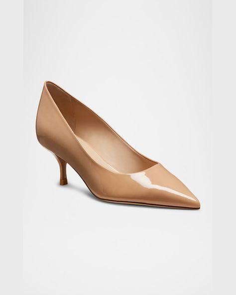 "Find STUART WEITZMAN Stuart Patent Kitten Pumps on Editorialist. Stuart Weitzman \"Stuart\" glossy patent leather pumps 2.00 in / 50 mm kitten heel Pointed toe Slipon style Leather outsole Lining: Leather Professional cleaning recommended Made in Spain"