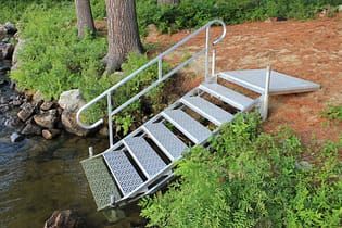 Photo Gallery: Aluminum Dock Stairs - Boat Docks Kayak Ramp, Pond Activities, Floating Sauna, Kayak Dock, Pond Deck, Cabin Decks, Stairs Outdoor, Dock Steps, Lake Landscaping