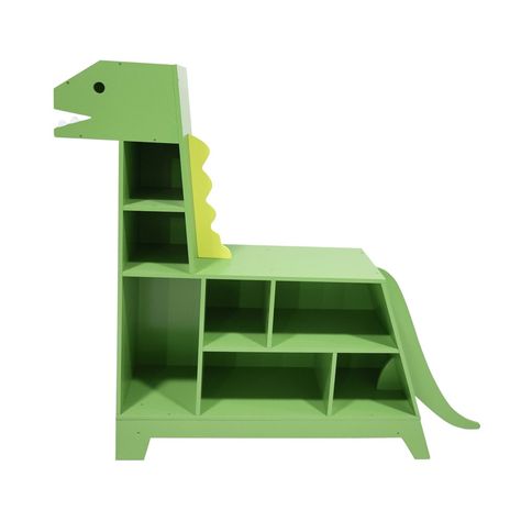 Teamson Kids' playful green dinosaur doubles as a bookcase and toy organizer. Its assorted compartments in the body and neck cubbies keep toys tidy and organized, low enough for little helpers to help clean-up. The friendly face and sturdy tail make it a prehistoric pal for toddlers to perch themselves on its back for comfy reading spot. A dinomite decorative storage unit for bedrooms, playrooms, or classrooms. Toy Chests, Comfy Reading, Toy Organizer, Reading Spot, Toy Storage Organization, Green Dinosaur, Toy Storage Boxes, Black Room, Kids Bookcase