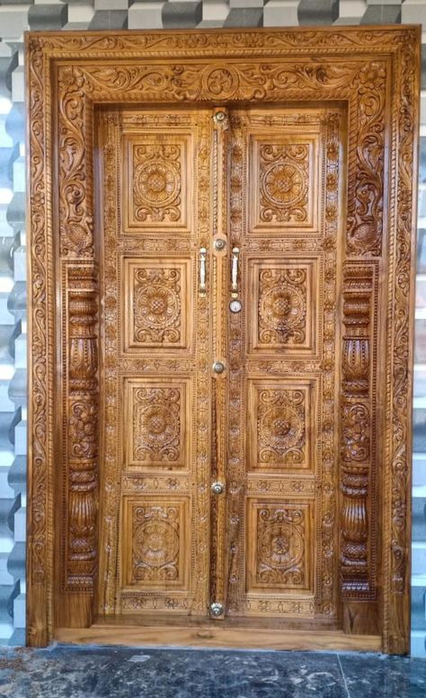 Main Door Nilai Design, Mandir Doors, Main Door Design Photos, Pooja Door Design, Entry Door Designs, Main Doors, House Main Door, House Front Door Design, Mural Art Design