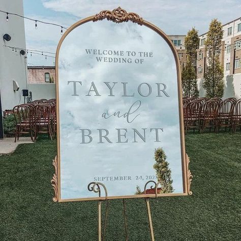 Mirror Welcome Sign, Gold Arch Mirror, Mirror Wedding Signs, Wedding Entrance Sign, Wedding Mirror, Wedding Schedule, Mirror Sign, Entrance Sign, Wedding Entrance