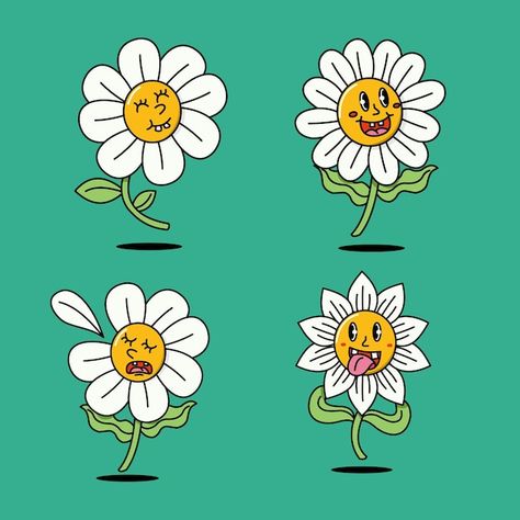 Daisy Cartoon, English Project, English Projects, Cartoon Flower, Cartoon Flowers, Cute Hamsters, Flat Illustration, Surface Pattern Design, Daisy Flower