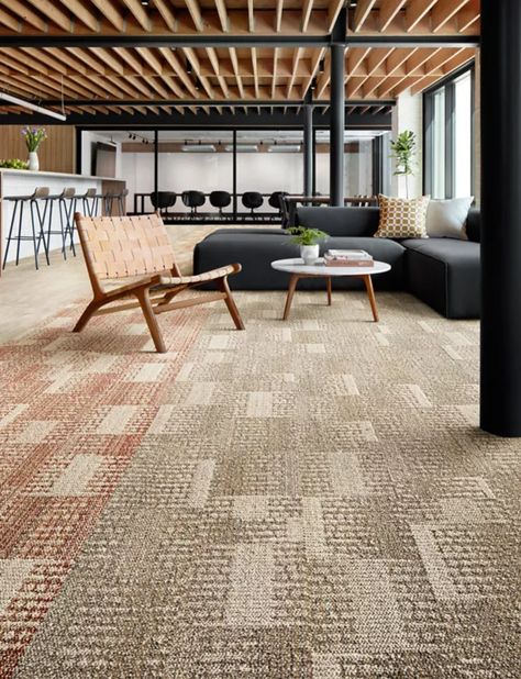 Modern Trio | Commercial Carpet Tile & Resilient Flooring | Interface Carpet To Carpet Transition Ideas, Eclectic Carpet, Wicker Garden Furniture, Carpet Tiles Office, Coworking Space Design, Tile Options, Commercial Carpet Tiles, Tile Layout, Window Treatments Living Room