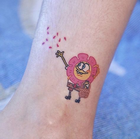 Rip Tattoos For Mom, Spongebob Tattoo, Cute Finger Tattoos, Kawaii Tattoo, Bff Tattoos, Cute Little Tattoos, Cute Tiny Tattoos, Tatuaje A Color, Cartoon Tattoos