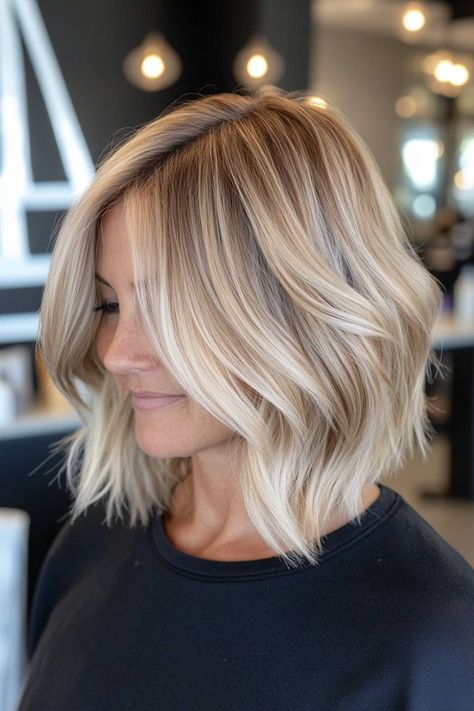 12 Medium Blonde Hairstyles That Are Simply The Perfect Length Medium Blonde Hairstyles, Short Blonde Hairstyles, Winter Blonde Hair, Cool Blonde Hair Colour, Fall Blonde Hair, Medium Blonde Hair, Blonde Haircuts, Hairstyles And Haircuts, Blonde Hairstyles