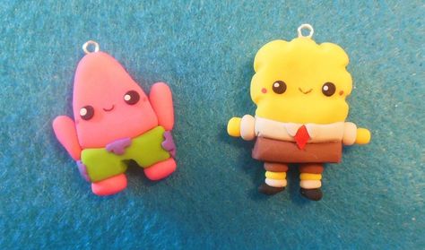 Kawaii Spongebob, Tutorial Polymer Clay, Fimo Kawaii, Clay Kawaii, Spongebob And Patrick, Charm Ideas, Polymer Clay Kawaii, Spongebob Patrick, Art Kawaii