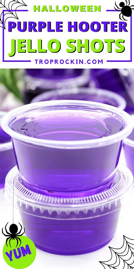 Halloween Jello Shots Alcohol Vodka, Jello Shots Purple, Boozy Halloween Jello Shots, Fireball Jello Shots Halloween, Purple Hooter Jello Shot, Fun Halloween Jello Shots, Halloween Witch Jello Shots, Kids Jello Shots Halloween, Purple And Yellow Jello Shots