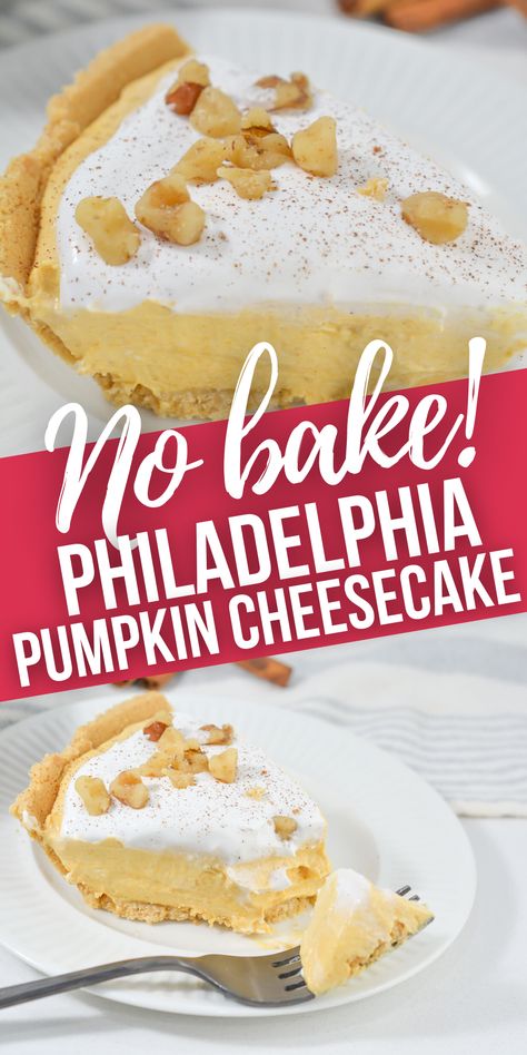 Philadelphia No Bake Pumpkin Cheesecake, Pumpkin Cheesecake Nobake, No Bake Pumpkin Cheesecake Recipe Easy, Pumpkin Cheesecake Easy No Bake, Philadelphia Pumpkin Cheesecake, Pumpkin Cheesecake Recipes Easy No Bake, Ready Made Cheesecake Filling Recipes, Pumpkin Cheesecake Pie No Bake, Pumpkin Silk Pie