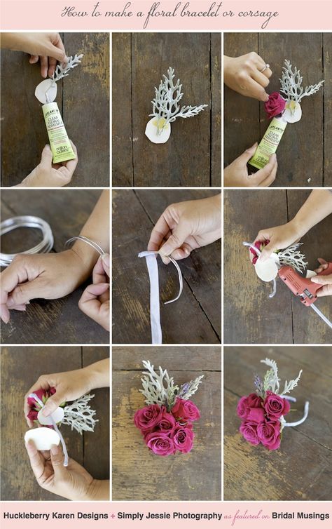 How To Make A Floral Bracelet / Wrist Corsage | Bridal Musings Diy Wrist Corsage, Diy Corsage, Corsage And Boutonniere, Corsage Prom, Bracelet Wrist, Prom Flowers, Flower Corsage, Bridal Musings, Floral Bracelet