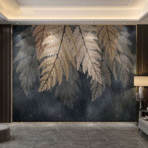 Fern Mural, Nordic Wallpaper, Coffee Lounge, Wallpaper Decor, Wallpaper Living Room, Wallpaper Bedroom, Leaf Wallpaper, Room Wallpaper, Bathroom Wall Decor