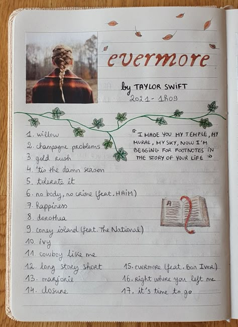 Drawing Lyrics, Taylor Swift Notebook, Taylor Journal, Taylor Swift Journal, Song Journal, Lyric Drawings, Evermore Taylor Swift, Taylor Swift Book, Tolerate It