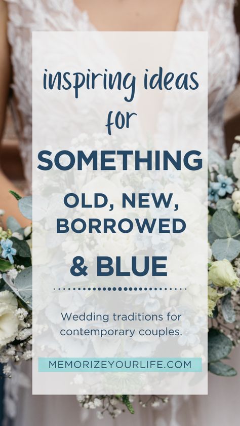 Wondering how to incorporate the endearing tradition of "something old, new, borrowed, and blue" into your wedding? This article is brimming with inspiring wedding ideas to help you personalize your special day. Explore options from heirloom jewelry to a fabulous new dress, along with sentimental borrowed items and lovely blue accents. Plus, after the celebration, you can store everything in a beautiful wedding trunk from Memorize. Something Old Ideas Wedding, Something Old New Borrowed And Blue Gift, Wedding Something Blue Ideas, Something Old New Borrowed And Blue Idea, Ideas For Something Borrowed For Bride, Old New Borrowed And Blue Ideas, Something Old Wedding Ideas, Something Old New Borrowed And Blue, Something Old Ideas