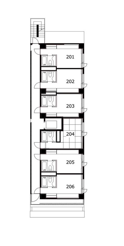 Gallery of Hotel Ninja Black / EASTERN Design Office - 29 Small Hotels Design, Small Hotel Architecture, Hostel Design Plan, Small Hotel Design Architecture, Small Hotel Floor Plan, Dormitory Design Architecture, Mini Hotel Design, Small Bedroom Plan, Small Hotel Design