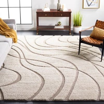 Wade Logan® Area Rugs You'll Love | Wayfair Cream Area Rug, Abstract Waves, Vine Design, Shag Area Rug, Dining Room Rug, Cream Beige, Rug Living Room, Abstract Rug, Beige Rug