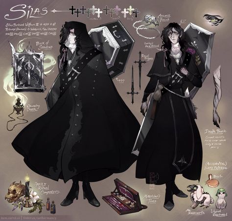 by @aethermancy Priest Outfit Drawing, Horror Character Design Concept Art, Strixhaven Witherbloom, Necromancer Aesthetic Outfit, Gothic Character Art, Undead Character Art, Dnd Warlock Character Design, Undead Princess, Undead Oc