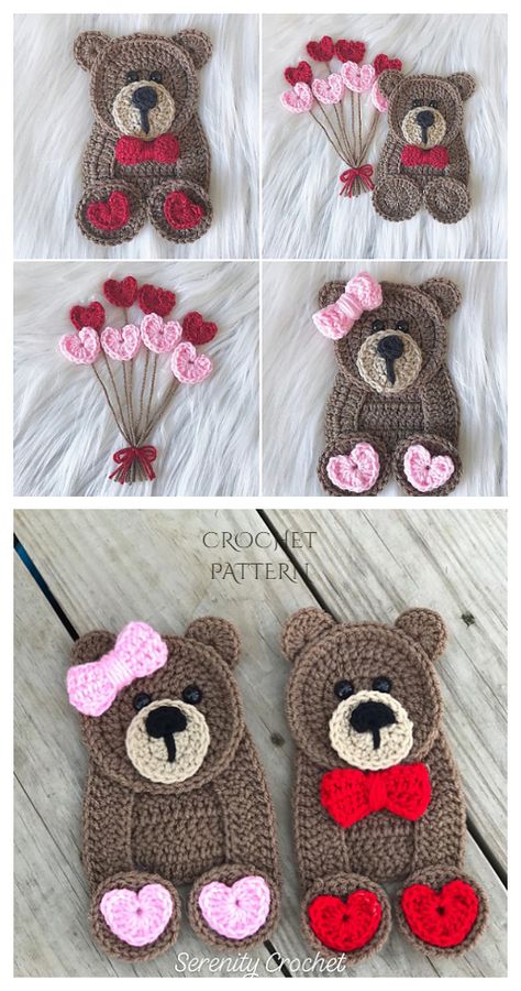 Teddy Bear Applique Free Crochet Patterns & Paid - DIY Magazine Teddy Bear Applique, Bear Applique, Crochet Applique Patterns Free, Valentines Day Baby, Crochet Teddy Bear, Bear Valentines, Crochet Teddy, Teddy Bear Pattern, Pastry Bag