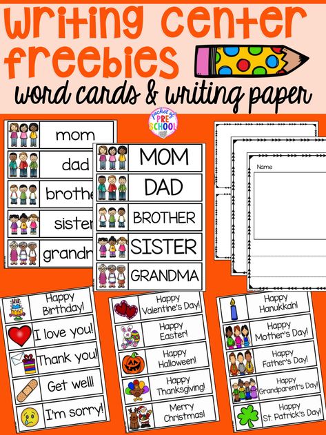 Newsletter Preschool, Writing Center Preschool, Pre-k Writing, Writing Center Kindergarten, Family Word, Fancy Writing, Huge Family, Writing Journals, Writing Station